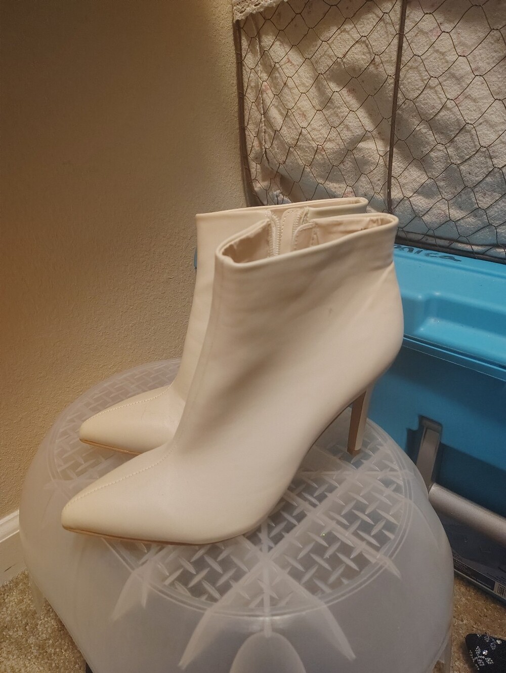 BCBGeneration Cream Pointed Toe Stiletto Ankle Boots